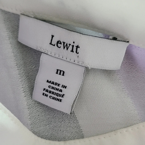 Lewit Striped Purple Green Draped Puplum Top M - Picture 6 of 7